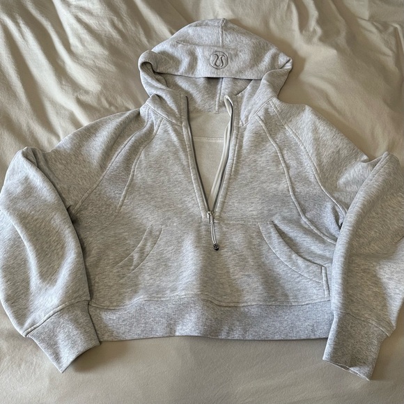 Heathered Core Ultra Light Grey Scuba Oversized Half-Zip Hoodie - Picture 3 of 6